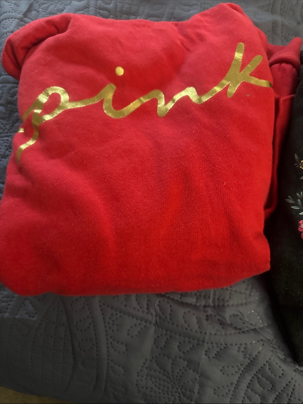 PINK Victoria's Secret Red Sweatshirt with Gold Script Logo